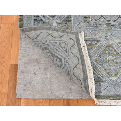 9'X11'7" Cadet Gray Silk With Wool Mamluk Design Hand Knotted Rug