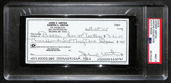 Johnny Unitas Signed 4/28/02 Check Psa/Dna Mint 9