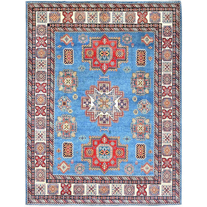 9'X11'8" Cerulean Blue Special Kazak Wool Hand Knotted Natural Dyes Rug