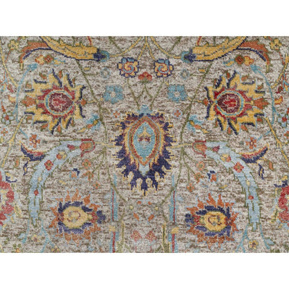 2'7"X22'1" Beige Hand Knotted Silk And Wool Sickle Leaf Xl Runner Rug