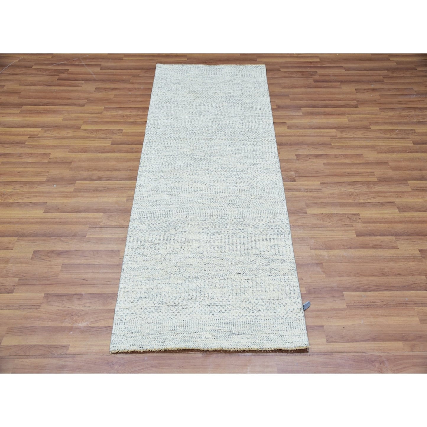 2'6"X6' Gray Hand Knotted Grass Design Modern Undyed Wool Runner Rug