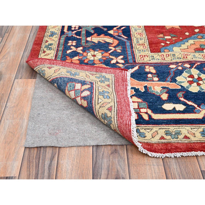 9'10"X13'1" Ruby Red Hand Knotted Wool Seeripe Heris Design Oriental Rug