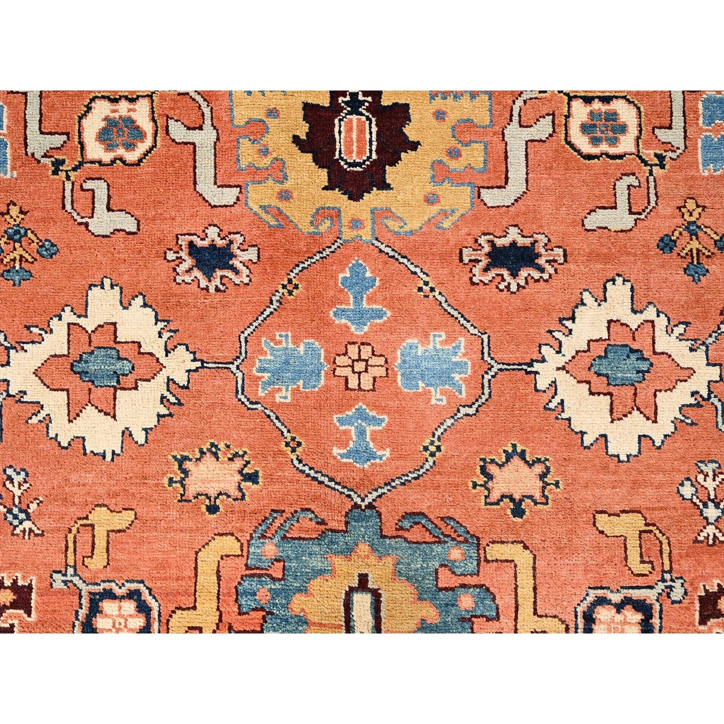 8'2"x9'8" Orange Hand Knotted Rug Peshawar with Heris All Over Design Wool