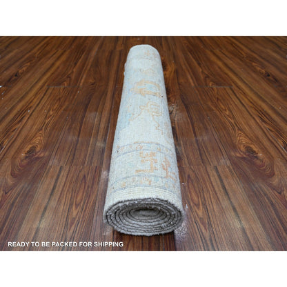 2'6"X7'10" Gray White Wash Peshawar Hand Knotted Pure Wool Runner Rug