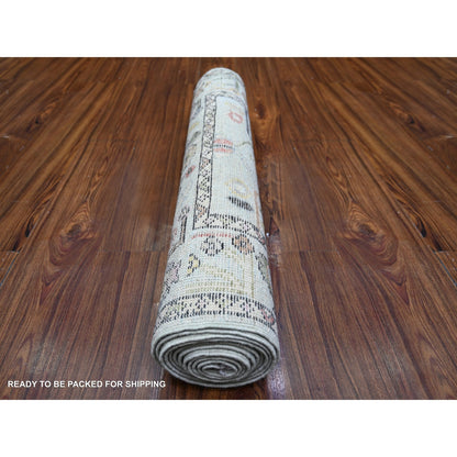 2'10"X11'6" Sky Blue Afghan Angora Oushak Wool Hand Knotted Runner Rug