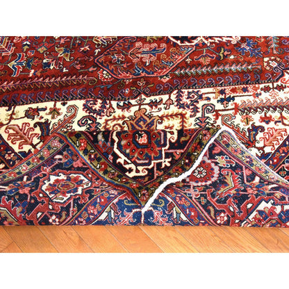 9'8"X13' Red Semi Antique Zoroastrian Heris Clean Hand Knotted Wool Rug