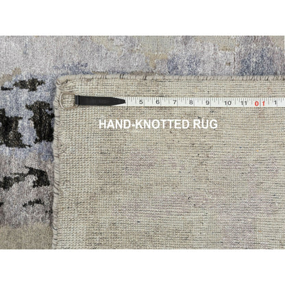 2'4"X7'5" Gray Abstract Design Wool & Silk Runner Hand Knotted Rug