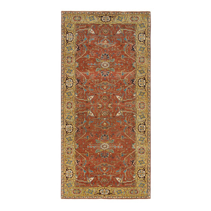 4'X10' Red Heris Re-Creation Hand Knotted Wool Wide Runner Rug