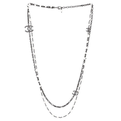 Chanel Cc Station Long Necklace Metal With Faux Pearls And Crystals