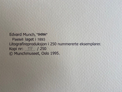 Edvard Munch Museum 'Scream' Lithograph Coa