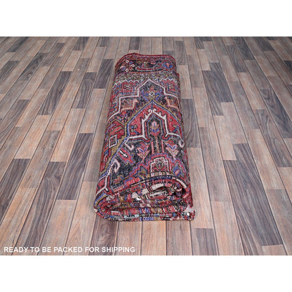 8'X11' Sox Red Antique Zoroastrian Heris Wool Hand Knotted Oriental Rug