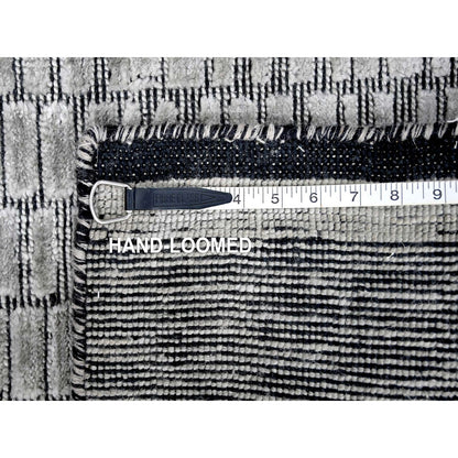 2'X3' Gray Modern Textured Hand Loomed Wool And Silk Mat Oriental Rug