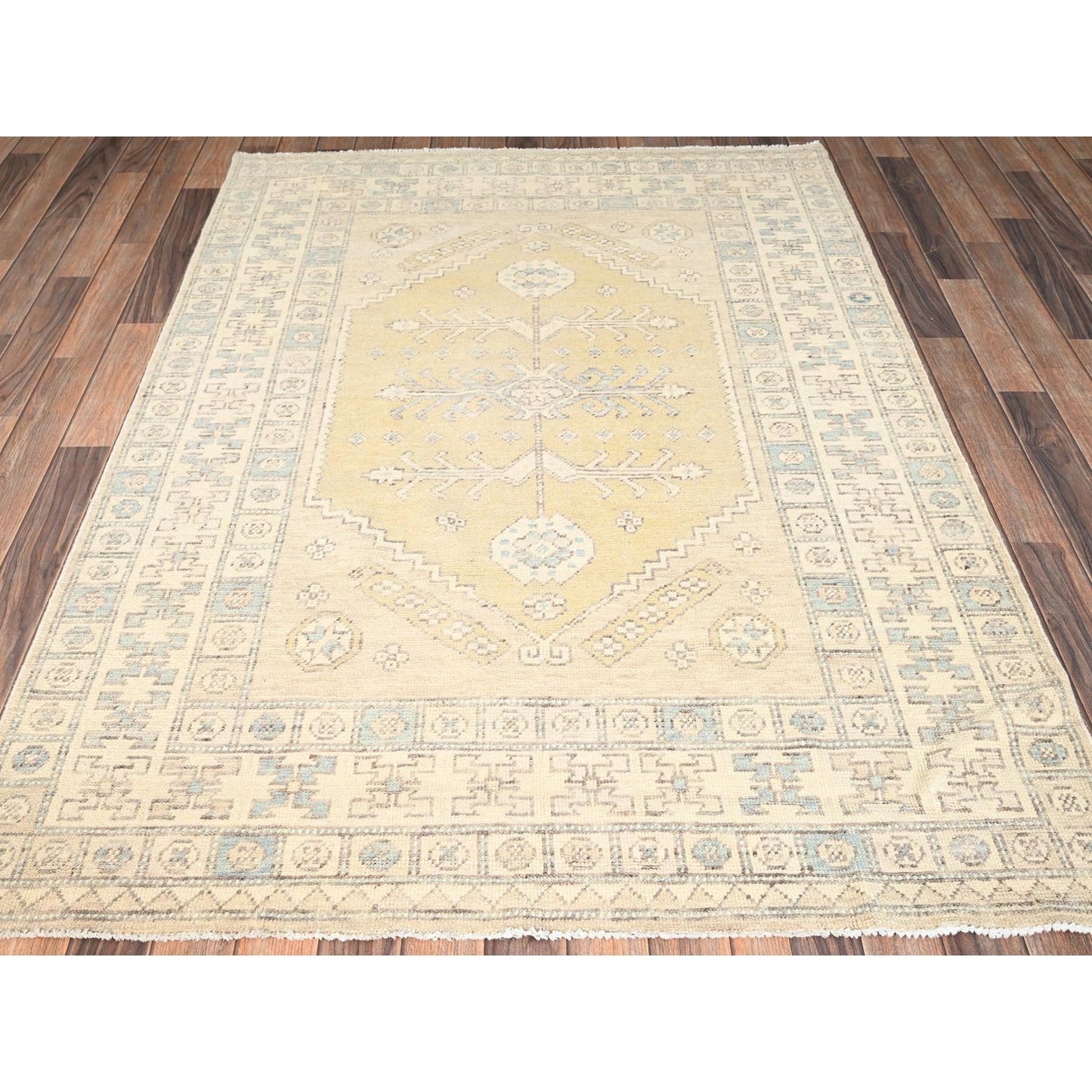 4'10"X6'10" Beige Anatolian Village Design Zero Pile Hand Knotted Wool Rug