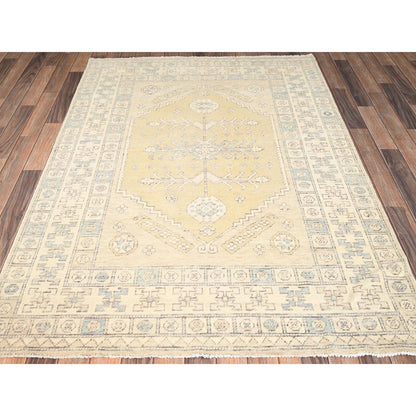 4'10"X6'10" Beige Anatolian Village Design Zero Pile Hand Knotted Wool Rug