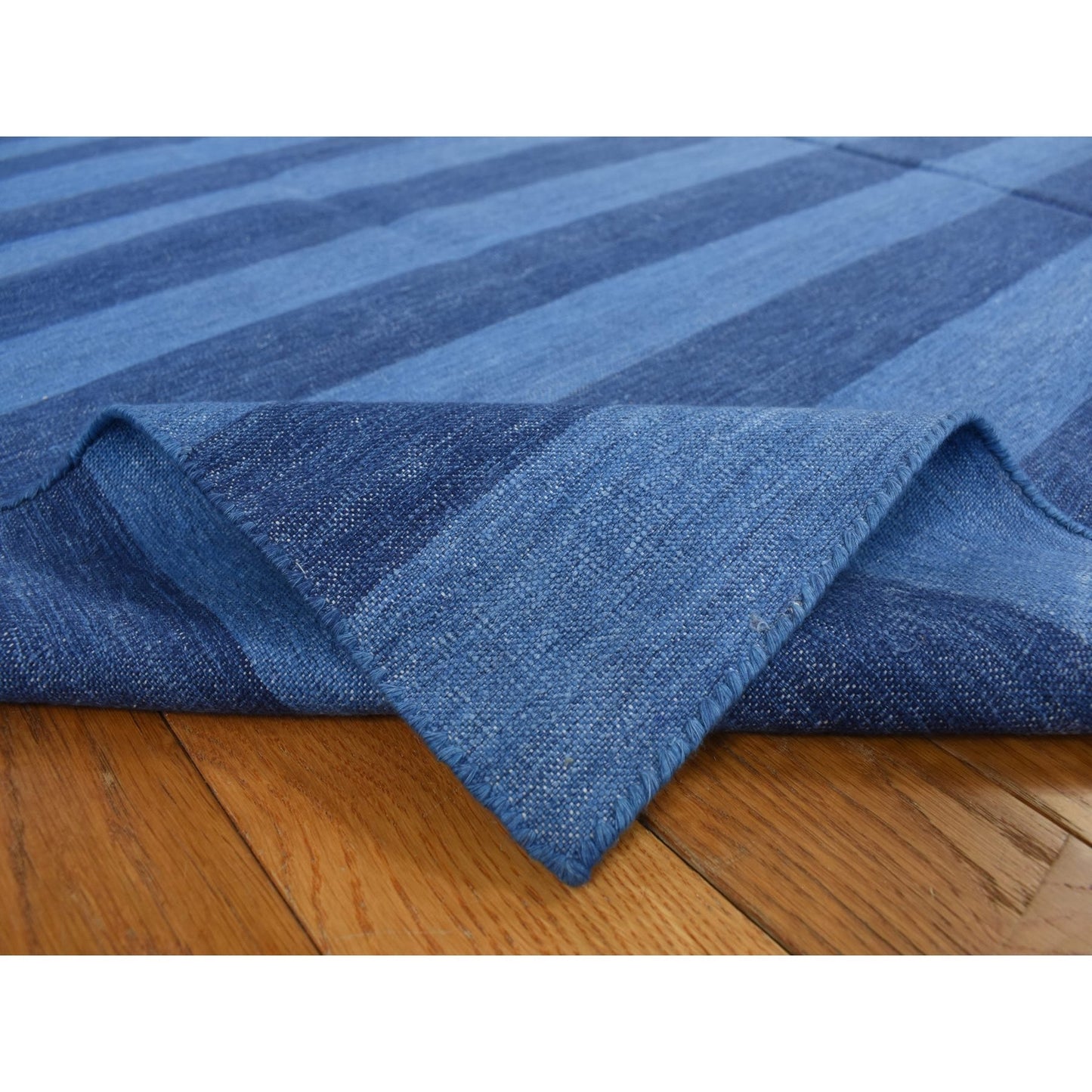 6'X9'3" Blue Pure Cotton Durie Kilim Flat Weave Hand Woven Reversible Rug
