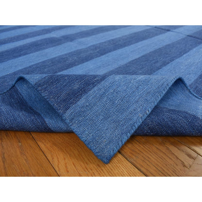 6'X9'3" Blue Pure Cotton Durie Kilim Flat Weave Hand Woven Reversible Rug
