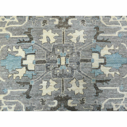 11'8"X11'8" Hand Knotted Gray Heriz Fine Peshawar Pure Wool Round Rug