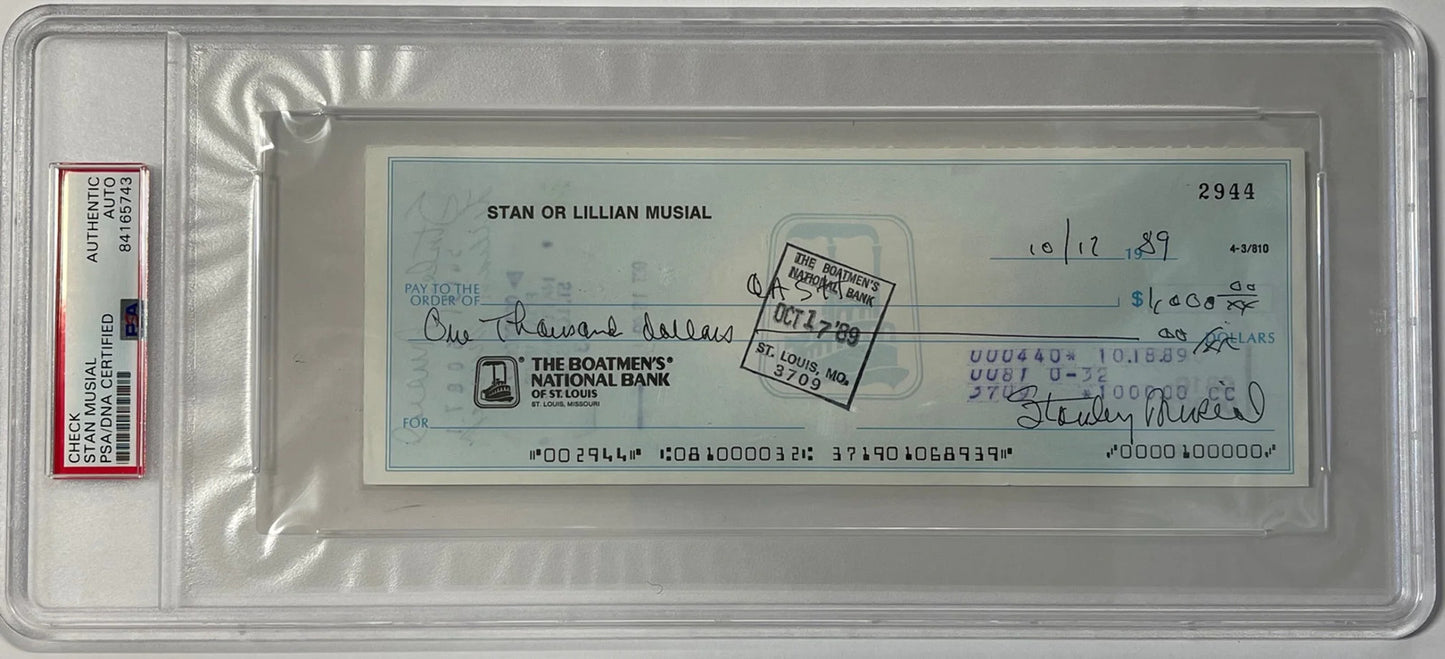 Stan Musial Autographed Personal Check Signed Twice (Psa)