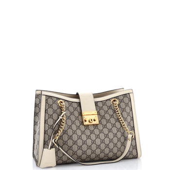 Gucci Padlock Chain Tote Gg Coated Canvas With Leather Medium
