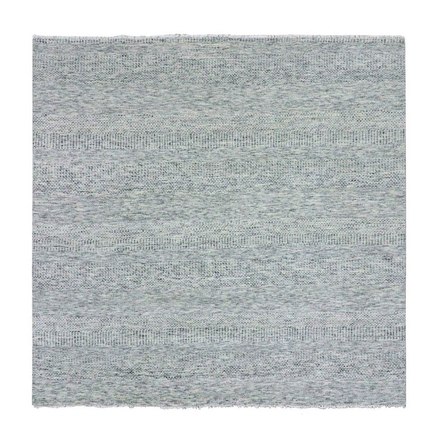 8'X8' Silver Gray Undyed Wool Grass Design Hand Knotted Square Rug