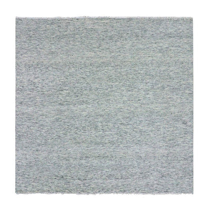 8'X8' Silver Gray Undyed Wool Grass Design Hand Knotted Square Rug