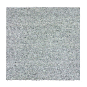 8'X8' Silver Gray Undyed Wool Grass Design Hand Knotted Square Rug