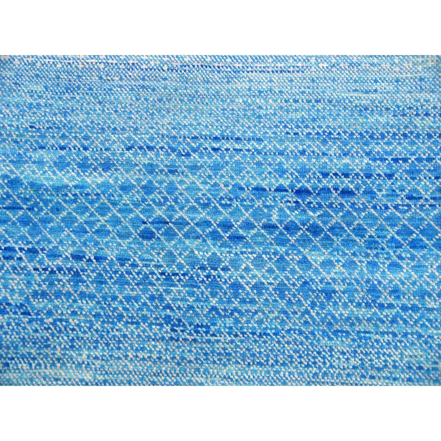 Rug 10'x14'3" Blue Pure Wool Hand Knotted Modern Chiaroscuro Collection