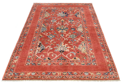 Orange Kazak Peshawar Rug 4X6 Ft Tribal Floral