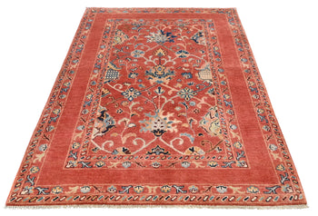 Orange Kazak Peshawar Rug 4X6 Ft Tribal Floral