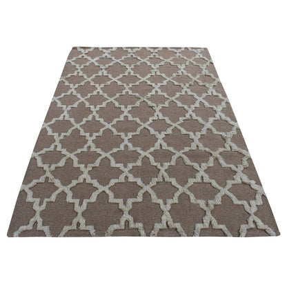 5'X7' Brown Pure Wool Hand Knotted Mixed Kilim And Piled Design Rug