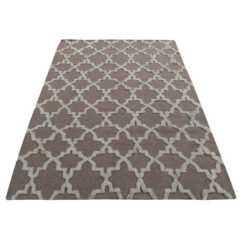 5'X7' Brown Pure Wool Hand Knotted Mixed Kilim And Piled Design Rug