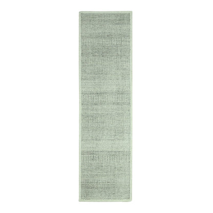 2'7"X8'1" Gray Pure Wool Rug Hand Knotted Oxidized Grass Design Runner