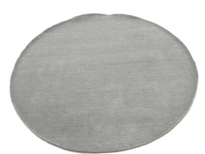 Gray Solid Hand-Loomed 6X6 Gabbeh Wool Round Rug