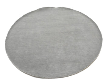 Gray Solid Hand-Loomed 6X6 Gabbeh Wool Round Rug