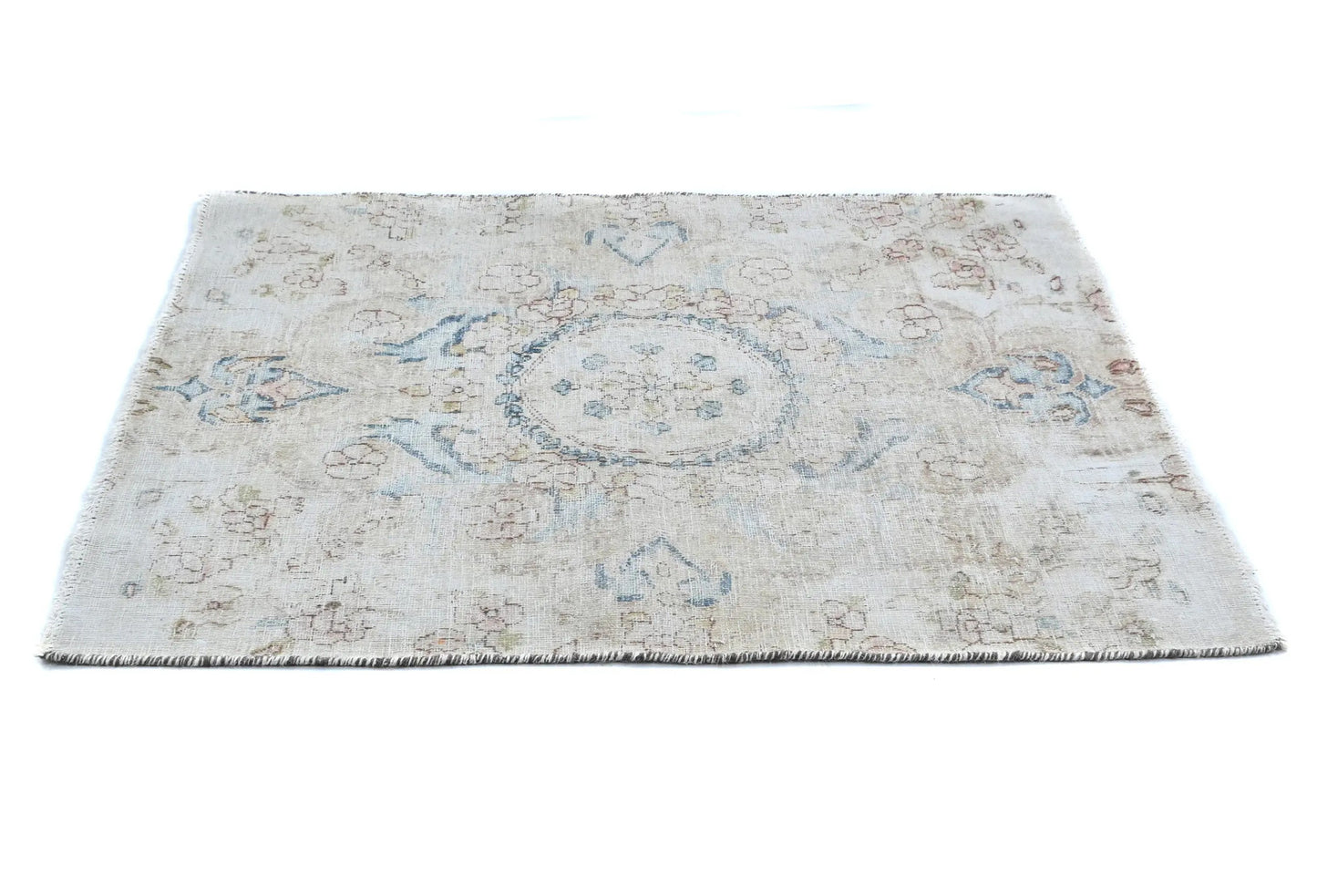 Muted Cream Floral Design Semi-Antique 2'6X2'11 Oriental Rug