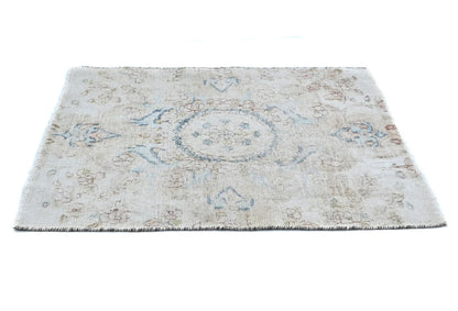 Muted Cream Floral Design Semi-Antique 2'6X2'11 Oriental Rug