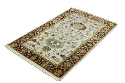 Hand-Knotted Cream Floral Design Osh Chobi Rug