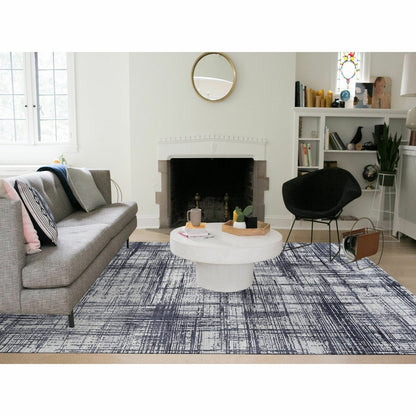 9'X11'10" Black Modern Design Wool And Silk Hand Loomed Rug