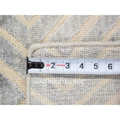 2'X3' Gray Modern Design Silk With Textured Wool Hand Knotted Mat Rug