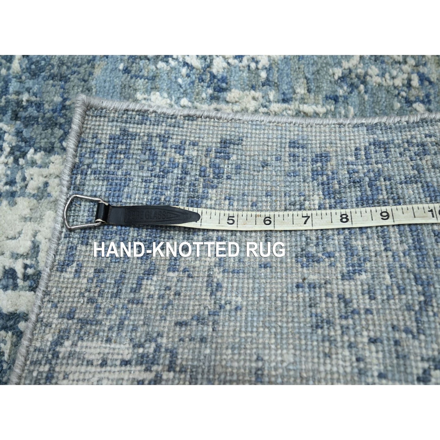 2'X3'2" Imperial Blue Abstract Design Silk And Wool Hand Knotted Mat Rug