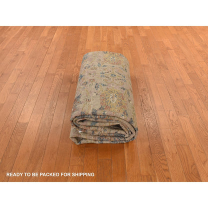9'X11'9" Beaver Brown Antiqued Ziegler Mahal Design Wool Hand Knotted Rug