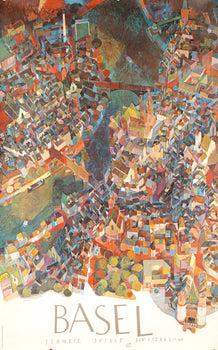 Vintage Basel Switzerland Poster Markus Schneider C1960 Aerial City View