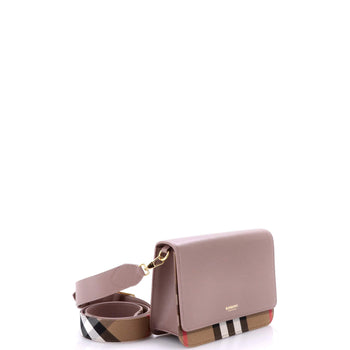 Burberry Mackford Shoulder Bag Leather And House Check Canvas Small