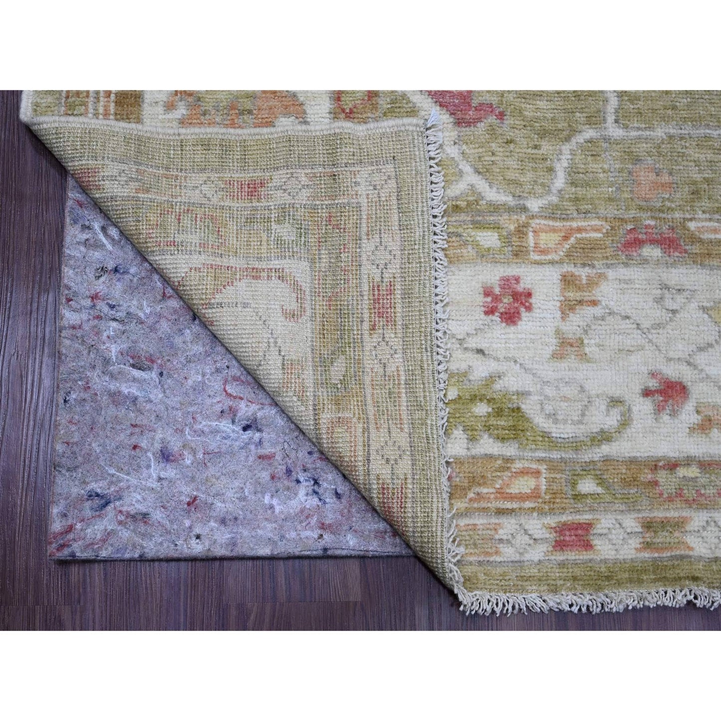 8'1"X9'7" Green Afghan Angora Oushak Leaf Design Wool Hand Knotted Rug