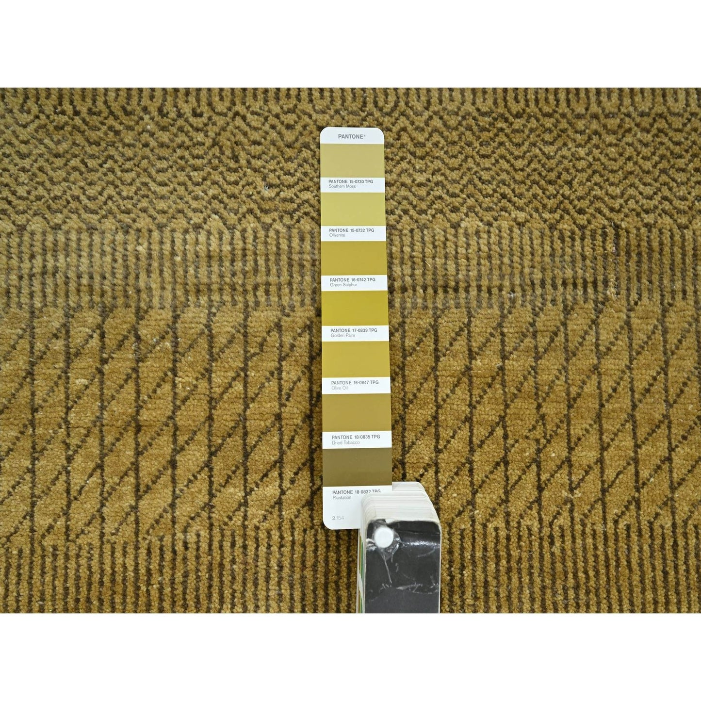 6'1"X9'6" Peanut Brown Modern Grass Design Hand Knotted Wool And Silk Rug