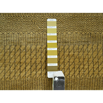 6'1"X9'6" Peanut Brown Modern Grass Design Hand Knotted Wool And Silk Rug