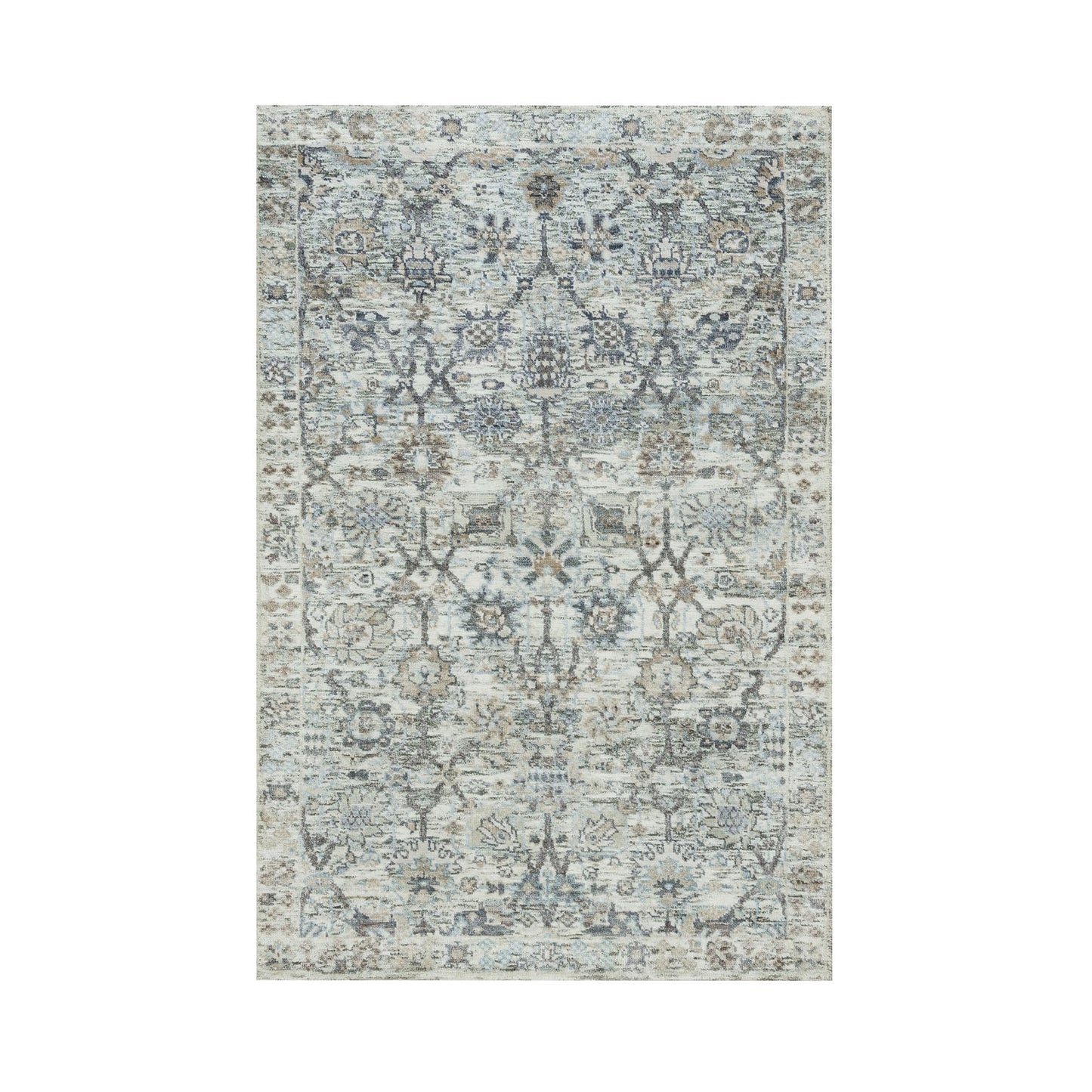 3'X5' Gardenia Ivory Silk And Wool Hand Knotted Tebraz Vase Design Rug