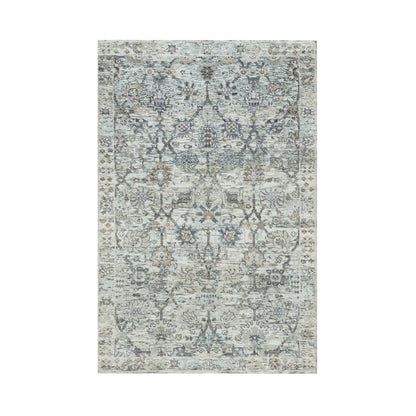 3'X5' Gardenia Ivory Silk And Wool Hand Knotted Tebraz Vase Design Rug