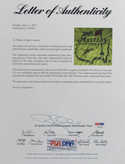 Jack Nicklaus Signed Pin Flag 2005 Masters W/Photo Collage Framed Psa/Dna 195884