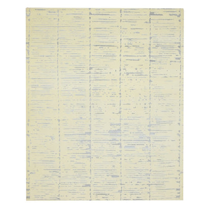 8'X9'9" White Modern Design Textured Weave Wool & Silk Hand Knotted Rug